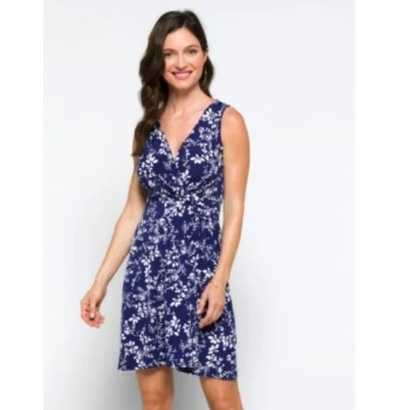 KAILEIGH Womens Seanna Faux Wrap Knit Dress Sleeveless Navy/Blue- Like New/Large - Picture 2 of 5